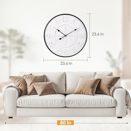 Modern 24-Inch Wall Clock, Iron & Wood with Distressed Vintage Finish – Silent Non-Ticking Quartz Movement, Battery Operated, Easy to Hang, for Living Room, Office, Classroom