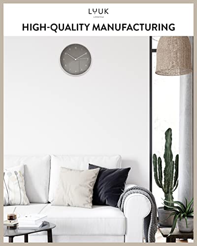 LUUK LIFESTYLE Modern Silent Quartz Wall Clock, 10in, Dark Grey & Silver | Designed in Germany, Simple & Elegant, Non-ticking, Analog, Battery operated, Housewarming gift, for Living room, Bedroom - color: Dark Grey, 10"