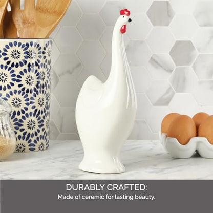 Elements 3.54x2.87x8.78 Inch White and Red Ceramic Rooster Figurine, Farmhouse Style Statue Durable Design for Everyday Use in Home Kitchen Dining and Entertaining Settings