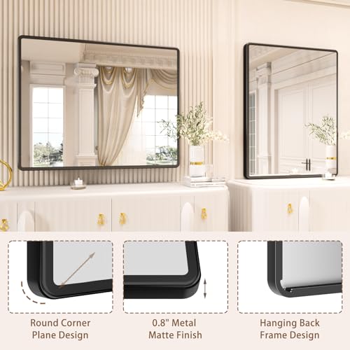 pertetey Black Bathroom Mirror, Aluminum Frame Wall Mirror, 40 x 32 in - size: 40"L x 32"W