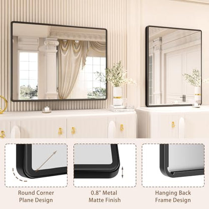 pertetey Black Bathroom Mirror, Aluminum Frame Wall Mirror, 40 x 32 in - size: 40"L x 32"W