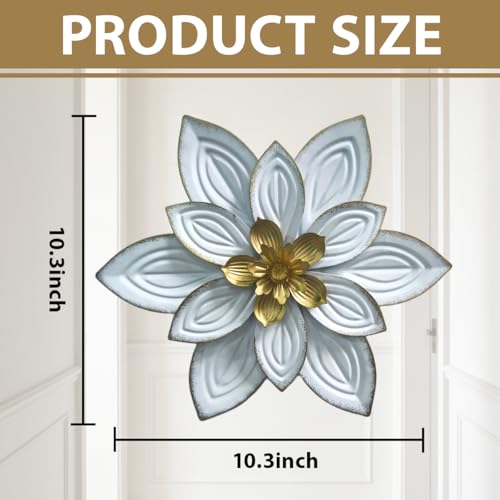 Metal Flower Wall Decor,10'' White Gold 3D Layered Iron Floral Wall Art - color: 04B-White Gold