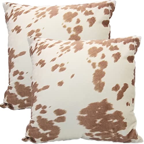 Velvet Throw Pillow Covers Beige Tan Cow Cowhide Print Couch Pillows 18x18 - color: Light Brown, size: 18" x 18" (Pack of 2)