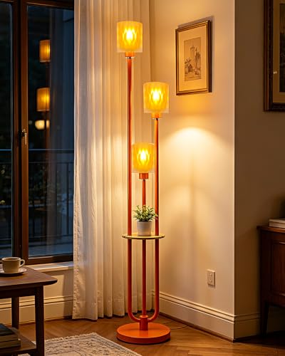 Lightdot Globe Floor Lamp with LED Bulbs Included, Dimmable Floor Lamps,Unique Modern Standing Tall Lamp for Bedroom Living Room/Sofa Beside/Corner Decor-Gold - color: 3U Orange Cylinder-Orange