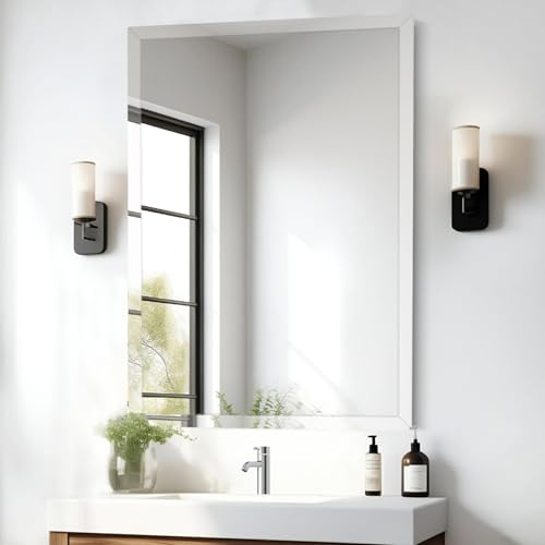 24x36 Inch Rectangle Frameless Mirror, Beveled Bathroom Mirror - size: 36"L x 24"W