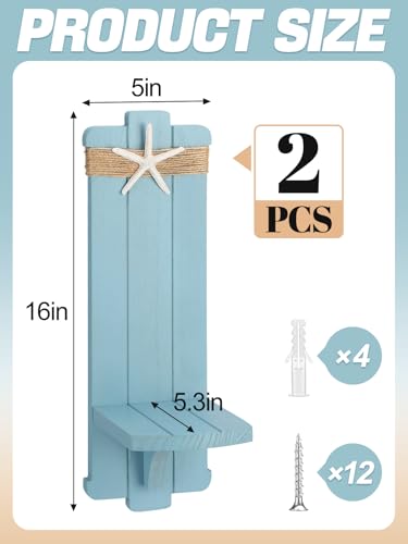 Alphatool Handmade Wooden Candle Sconces Set of 2 Farmhouse Wall Decor - color: Blue