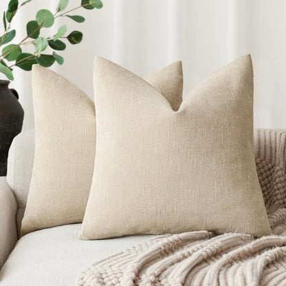 Foindtower Solid Textured Chenille Throw Pillow Covers 16x16 Inch,Beige - color: Cement, size: 16" x 16" (Pack of 2)