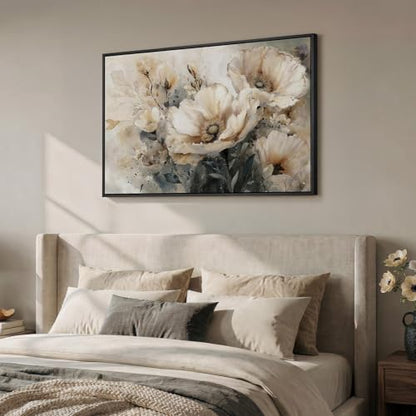 Framed Neutral Floral Wall Art for Modern Farmhouse Living Room, 24x36 In - color: Neutral Beige