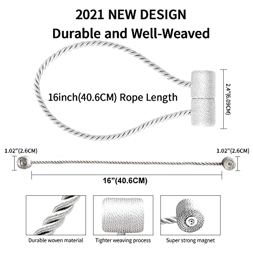 18 Inch Strong Magnetic Curtain Tiebacks, Curtain Holdbacks Modern Upgrade Strong 2021 New Twisted Style Decorative Drapery Rope Tie Backs(2 Pack White) - color: White