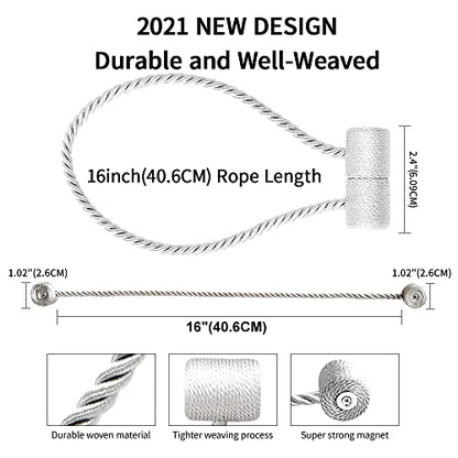 18 Inch Strong Magnetic Curtain Tiebacks, Curtain Holdbacks Modern Upgrade Strong 2021 New Twisted Style Decorative Drapery Rope Tie Backs(2 Pack White) - color: White
