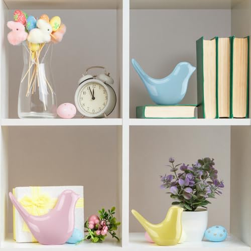 AceOrbit 3 Pcs Pastel Decor Bird Figurine Statues for Home Decoration Small Resin Birds Decor for Home Office Table Desktop Bookshelf Mantelpiece Shelf - style: Cute Style