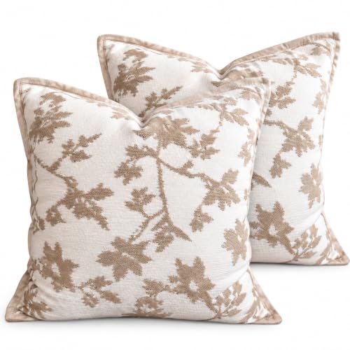 Set of 2 Decorative European Jacquard Vintage Embroidery Stereo Sofa Pillow Covers for Home Decor, Sofa Living Room, Couch, Bed.18x18IN (Neutral Beige Tree) - color: Neutral Beige Tree