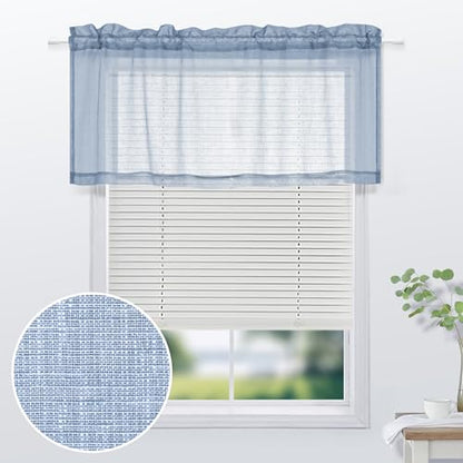 KOUFALL Blue Valances for Windows,Sheer Valance Curtains for Kitchen Living Room,Light Dusty Slate Blue,18 Inches Long - color: Dusty Blue