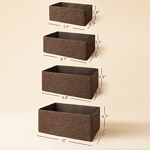 LA JOLIE MUSE Bathroom Basket Organizers, Paper Rope Storage, Brown 4 Pack - color: Brown
