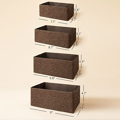 LA JOLIE MUSE Bathroom Basket Organizers, Paper Rope Storage, Brown 4 Pack - color: Brown