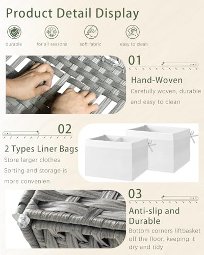 SETVSON Storage Basket with Lid PE Rattan 27.8 Gal Wicker Chest, Gray - color: Gray, size: 105L-25.2L*15.4W*16.1H