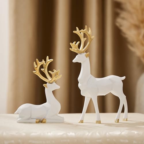Christmas Decorative Gift 2PCS Deer Sculpture 3D Geometric Deer Ornaments Used to Set Off The Festive Atmosphere Fireplace Dining Table Living Room Decoration (3D Geometric White) - color: 3d Geometric White