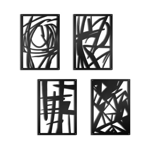 OYEFLY 4 Pack Abstract Metal Wall Art,Minimalist Art Decoration for Living Room Bedroom Bathroom Study (Black, 9.4 x 6.5inch) - size: 9.4 x 6.5inch
