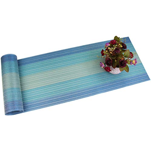 PIGCHCY 72 inches Table Runner,Table Centerpiece, Heat Resistant Vinyl Woven Washable Table Mats Sets (Coastal Blue) - color: Gradient: Blue Coastal, size: 1 Table Runner