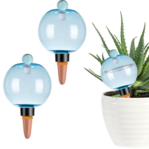 2팩 자체 급수 지구본 502.8ml(17온스) 대형 식물 급수 글로브 탑 필, 셀프 워터 화분 인서트 실내/실외 플라스틱 물 전구 천천히 방출되는 테라코타, 식물용, 블루 - color: 블루., size: 2pack