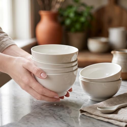 Small Ceramic Bowls Set of 6, 10 oz Cute Bowls, White Dessert Bowls - size: 4.5 inch 10 oz (White Rim)