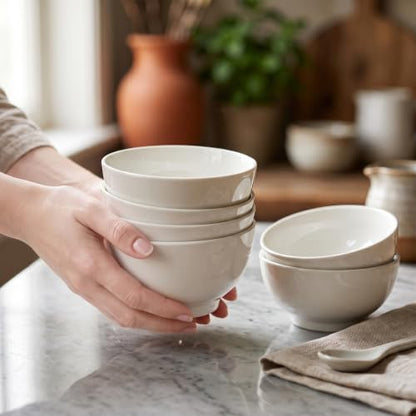 Small Ceramic Bowls Set of 6, 10 oz Cute Bowls, White Dessert Bowls - size: 4.5 inch 10 oz (White Rim)