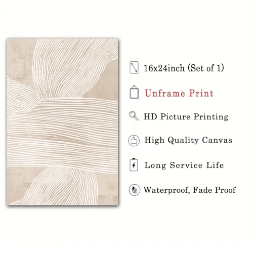Vlolvfe Abstract Beige Canvas Wall Art Mid Century Modern Prints Neutral Line Art Beige Textured Abstract Picture Minimalist Line Canvas Painting Boho Prints for Living Room Deocr 16x24inch No Frame - color: Beige, White, Line