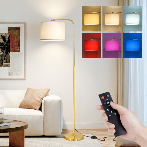 Arc Floor Lamp with Remote Control Dimmable Gold lamps for Living Room - color: Gold Beige