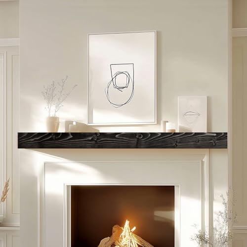 48x7x3in Solid Pine Wood Fireplace Mantel, Weathered Black - color: Weathered Black, size: 48x3x7-solid