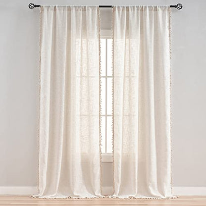 Natural Linen Blended Farmhouse Curtains Boho Country Style, W40 x L90, 2 Panels - color: Natural, size: 40"W x 90"L (Pack of 2)