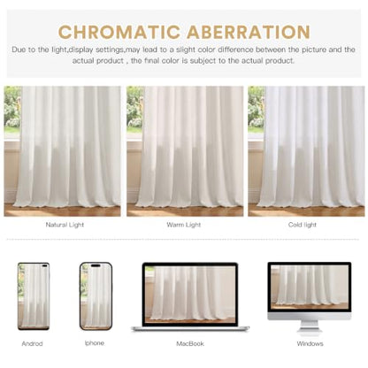 PrinceDeco Linen Semi Sheer Curtains for Living Room, 52x63 inch, Off White - color: Off White, size: 52"W x 63"L (Pack of 2)