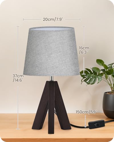 Tripod Table Lamp, 14.6" Small Bedside Lamp, Modern Nightstand Lamp with Gray Shade & Dark Walnut Base, Boho Desk Lamp for Bedroom, Kids Room, Living Room, Study, E26 Socket, VH51TL05 - color: Gray+Dark Walnut