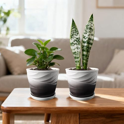 Ceramic Plant Pots, 6 Inch, Set of 2 - color: Dark Gray + White, size: 6.7 Inch-2 Pack