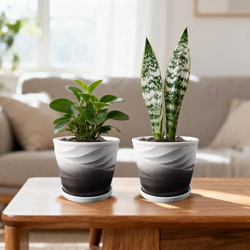 Ceramic Plant Pots, 6 Inch, Set of 2 - color: Dark Gray + White, size: 6.7 Inch-2 Pack