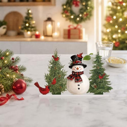 Smile Christmas Tabletop Decor Snowman Pine Tree Red Cardinal Bird Winter Farmhouse Wooden Centerpiece Sign - style: Tree Bird