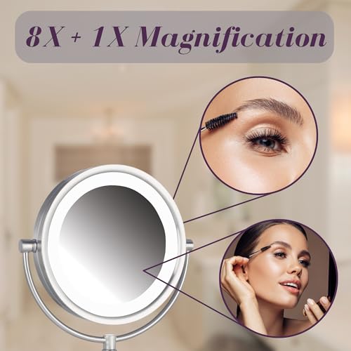 JERDON Lighted Makeup Mirror with 8X Magnification - Nickel - HL8808NL - color: Nickel