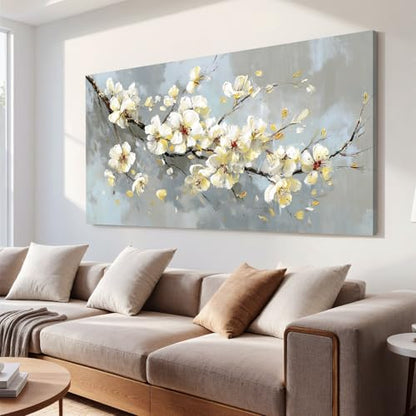YISXINOAG Beige Flower Floral Wall Art Modern Painting Canvas Print 24"X48" - color: grey beige, size: 48"L x 24"W