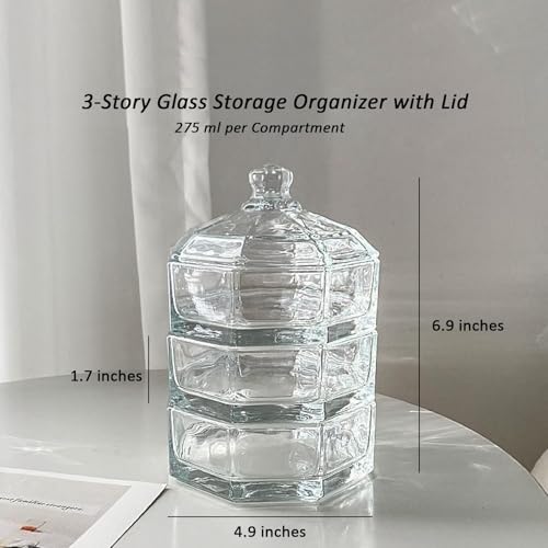 Crystal Glass Storage Box – 3-Tier Jewelry Organizer with Lid, Detachable & Easy to Clean, Dustproof Clear Container for Earrings, Rings, Candy, Nuts, or Desk Decor - size: 3-Tier
