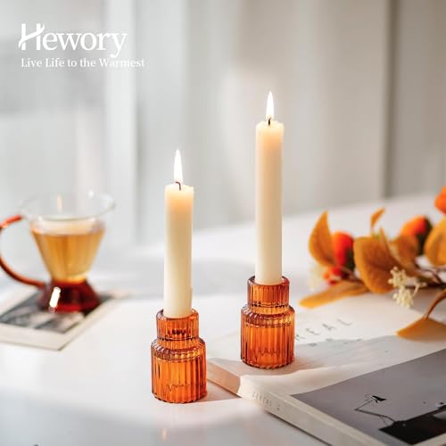 Hewory Glass Candlestick Holders Bulk, 2PCS Amber Taper Candle Holders - color: Amber, size: 2PCS