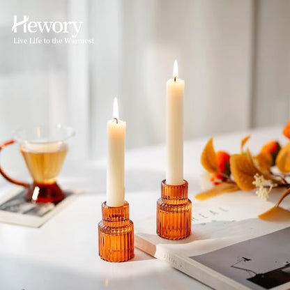 Hewory Glass Candlestick Holders Bulk, 2PCS Amber Taper Candle Holders - color: Amber, size: 2PCS