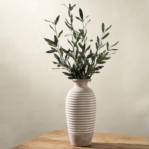 Emotionally Grounded Vase, Vaseking Large Ceramic Rustic Vase, 14.4 inch Minimalist Threaded Decorative Farmhouse Tall Vases for Home Decor, Living Room, Enterway, Table Decoration, Khaki - color: Khaki