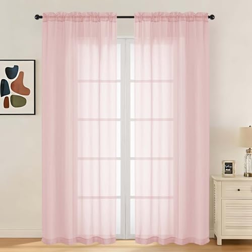 LIVEKID Blush Sheer Curtains 84 Inches Long 2 Panels - Light Filtering Breathable Voile Textured Sheer Curtains for Bedroom/Living Room, Rod Pocket Soft Elagant & Airy Solid Drapes, W42 x L84 - color: Blush, size: 42"W x 84"L (Pack of 2)