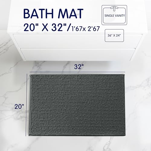 subrtex 욕실 러그 셔닐 욕실 러그 부드럽고 짧은 플러시 욕실 매트 부드러운 샤워 매트 수분 흡수 샤워 매트 빠른 건조 기계 세탁 가능, 그레이, 50.8 x 81.3cm(20 x 32인치) - color: 회색., size: 20인치 x 32인치