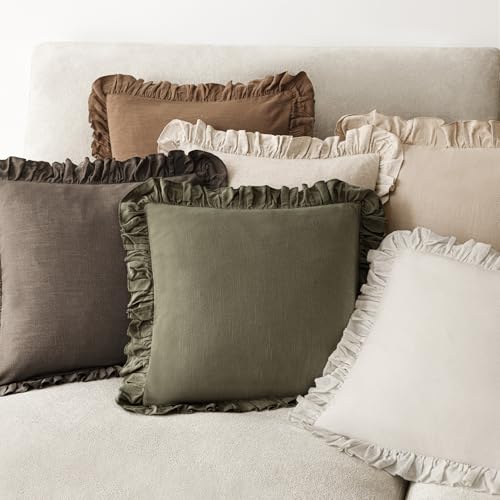Foindtower Linen Fringe Ruffle Throw Pillow Covers 18×18 Inch Dark Brown - color: Dark Brown, size: 18" x 18" (Pack of 2)