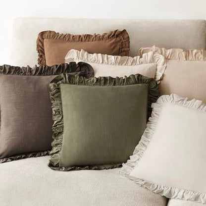 Foindtower Linen Fringe Ruffle Throw Pillow Covers 18×18 Inch Dark Brown - color: Dark Brown, size: 18" x 18" (Pack of 2)