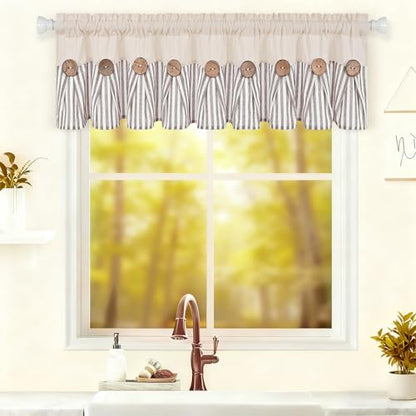 ASPMIZ Farmhouse Valances for Windows, Beige+Brown, 60x14 Inches, 1 Panel - color: Beige&brown, size: 60"W x 14"L (Pack of 1)