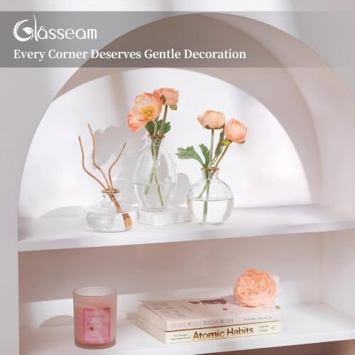 Glasseam Glass Bud Vase for Centerpieces: 12Pcs Clear Mini Small Vases Bulk - color: Gold Rim, size: 4 Sets