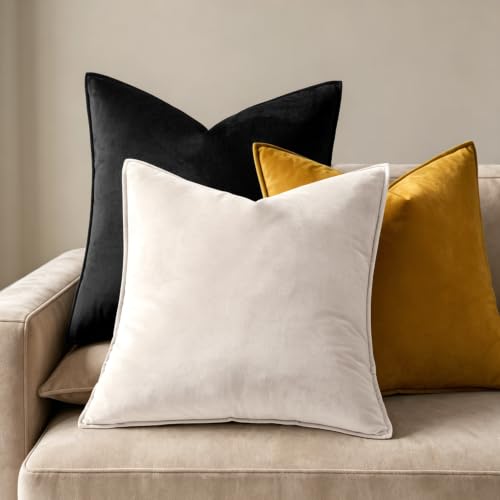 MIULEE Decorative Cream White Velvet Throw Pillow Covers for Couch 18x18 in - color: Cream White, size: 18" x 18" (Pack of 2)
