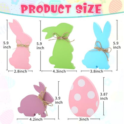 Easter Decorations, 6 pcs Wooden Easter Bunny Egg Signs for Table Centerpiece Tiered Tray Decor Home Indoor Office Party Farmhouse Decor