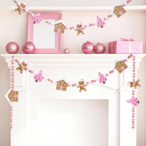 Jansun 8.2 Ft Pink Christmas 3D Felt Garland - color: Pink
